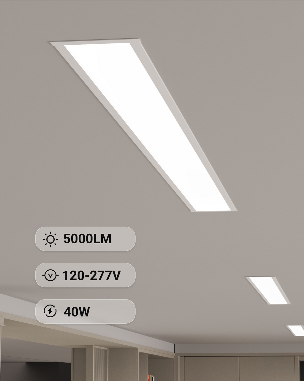 4ft LED Recessed Linear Light, 40W/35W/30W/25W/20W , Selectable Wattage & CCT, 5000 Lumens