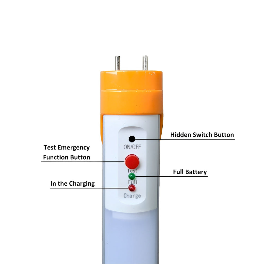 T8 LED Tube with Emergency Battery, 4ft, Frosted, Bypass, Type B, 18W, Double Ended, 2200 Lumens