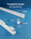 Features of the 18W T8 LED Tube. This is an instant on light, which means no waiting for the light to power on. Flip the switch and it turns on. The durable construction of this clear lens LED linear tube helps sustain this LED replacement for fluorescent tubes during its long lifespan. Also, since our LEDs do not use fluorescence, the light stays bright and will not darken over time. Replace your fluorescent tubes with Sunco T8 LED tubes for unmatched light quality and brightness.