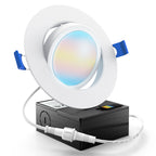 Select color temperature with the slider on the junction box during installation of this easy install, instant on, 4-inch Slim Gimbal recessed light with j-box. This adjustable downlight features a gimbal optic with a 35-degrees tilt and a full 360-degree swivel to adjust the light position. The spring clips secure this thin profile downlight to the ceiling. Choose color temperature (2700K, 3000K, 3500K, 4000K, 5000K) on this eyeball light to tune the light to the white light you need for each space. 