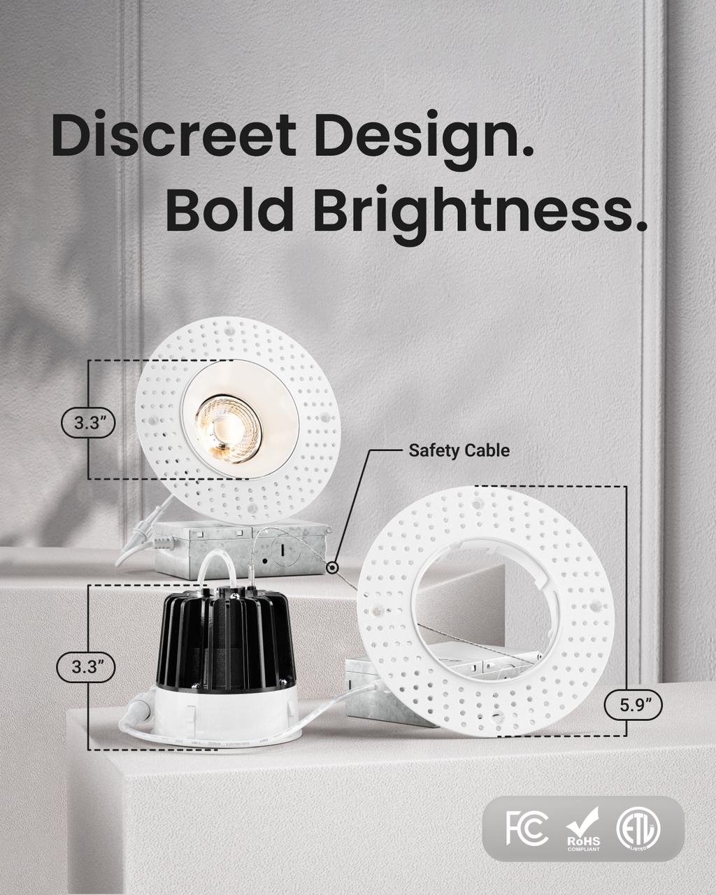 Recessed LED Lighting, 4 Inch, Trimless, Smooth Trim, Selectable CCT, 1000 Lumens