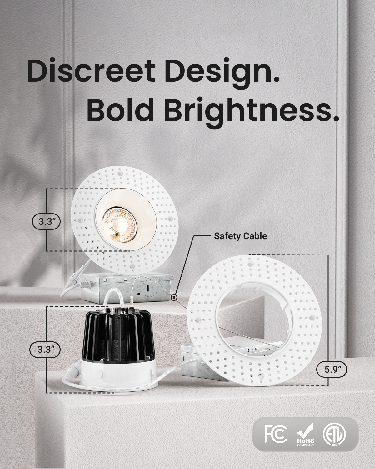 Recessed LED Lighting, 4 Inch, Trimless, Smooth Trim, Selectable CCT, 1000 Lumens