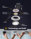 Recessed LED Lighting, 4 Inch, Slim Gimbal, Selectable CCT, 850 Lumens