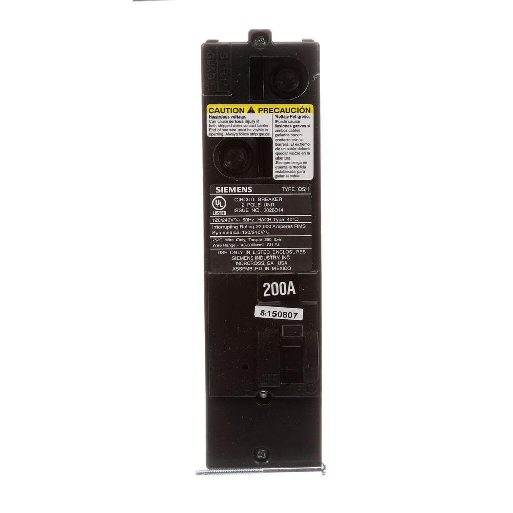 Siemens Type QS Multi-Family Main Breaker, model QS2200H, product label detail