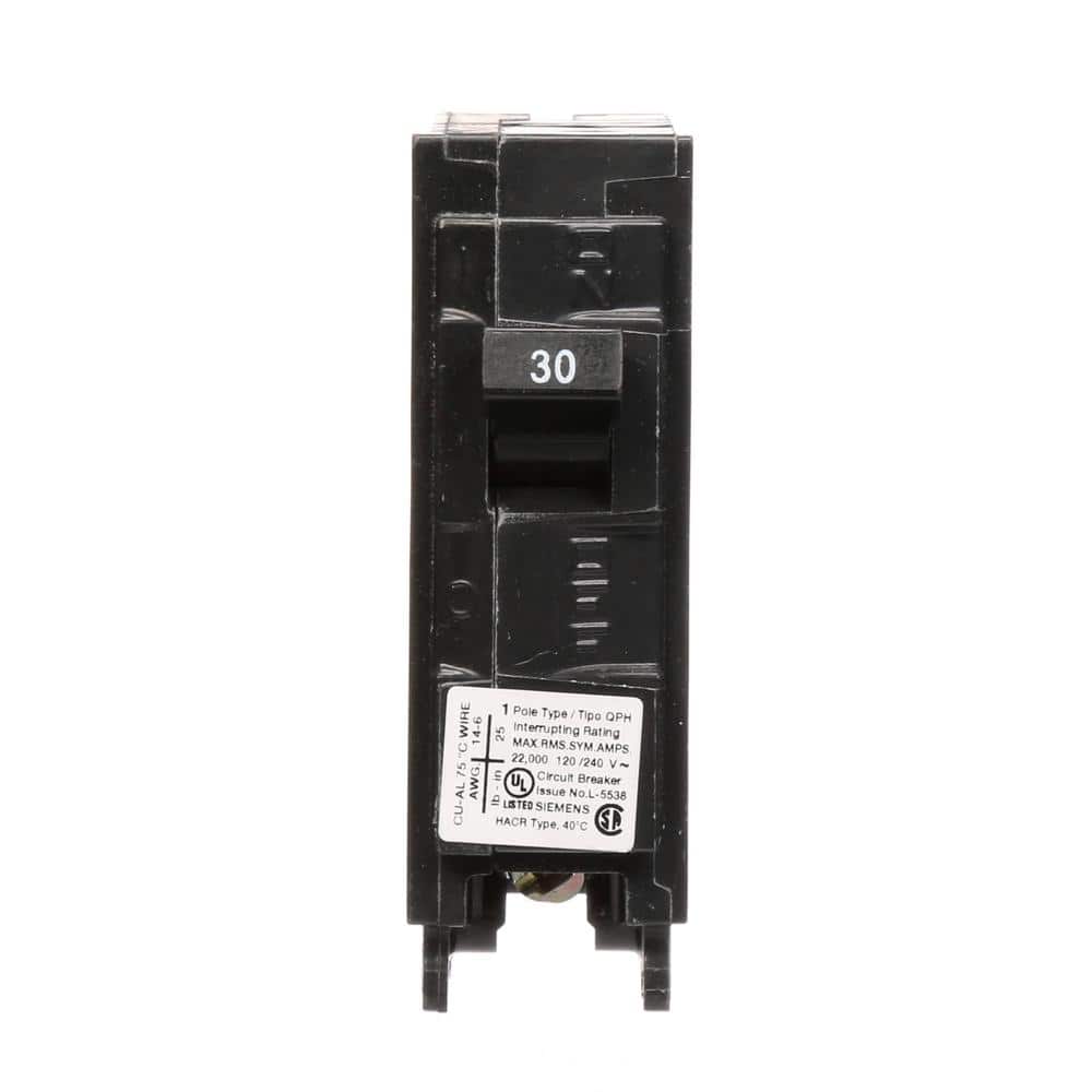Siemens Type QPH Single-Pole 22kA Circuit Breaker, model Q130H, product label detail
