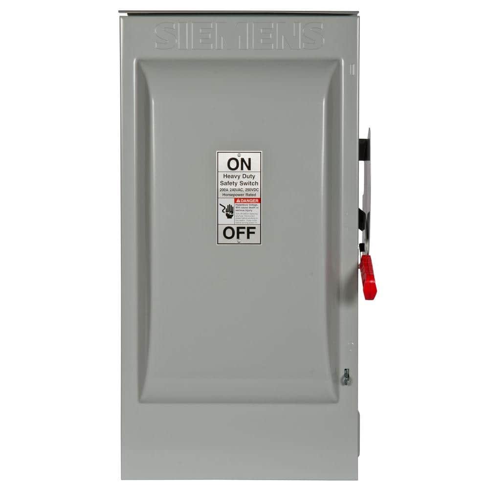 Siemens Heavy Duty 200 Amp 240-Volt 2-Pole Outdoor Fusible Safety Switch, model HF224NR, product label detail