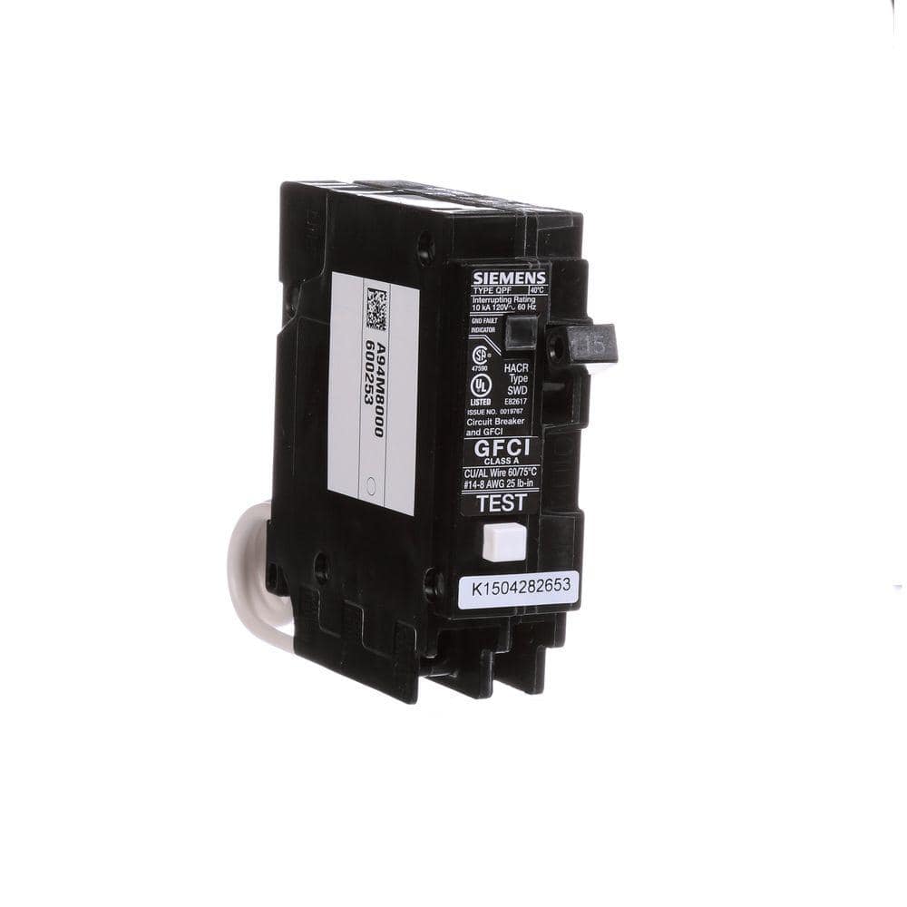 Siemens QPF2 1-Pole GFCI Circuit Breaker, model QF120AP, product label detail, image 8