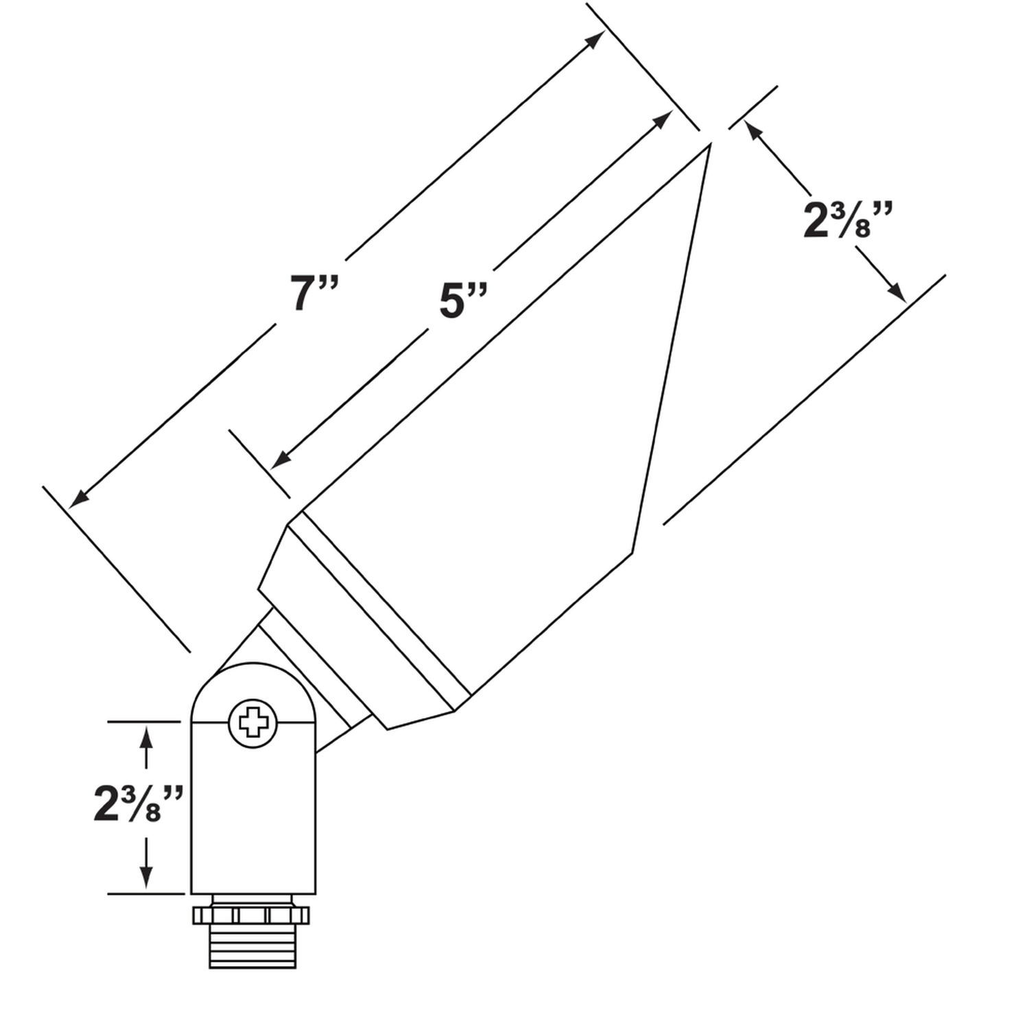 Dimension diagram of a hooded directional bullet landscape light