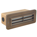 Brass 3-Louver Brick step light in Antique Bronze, illuminated view