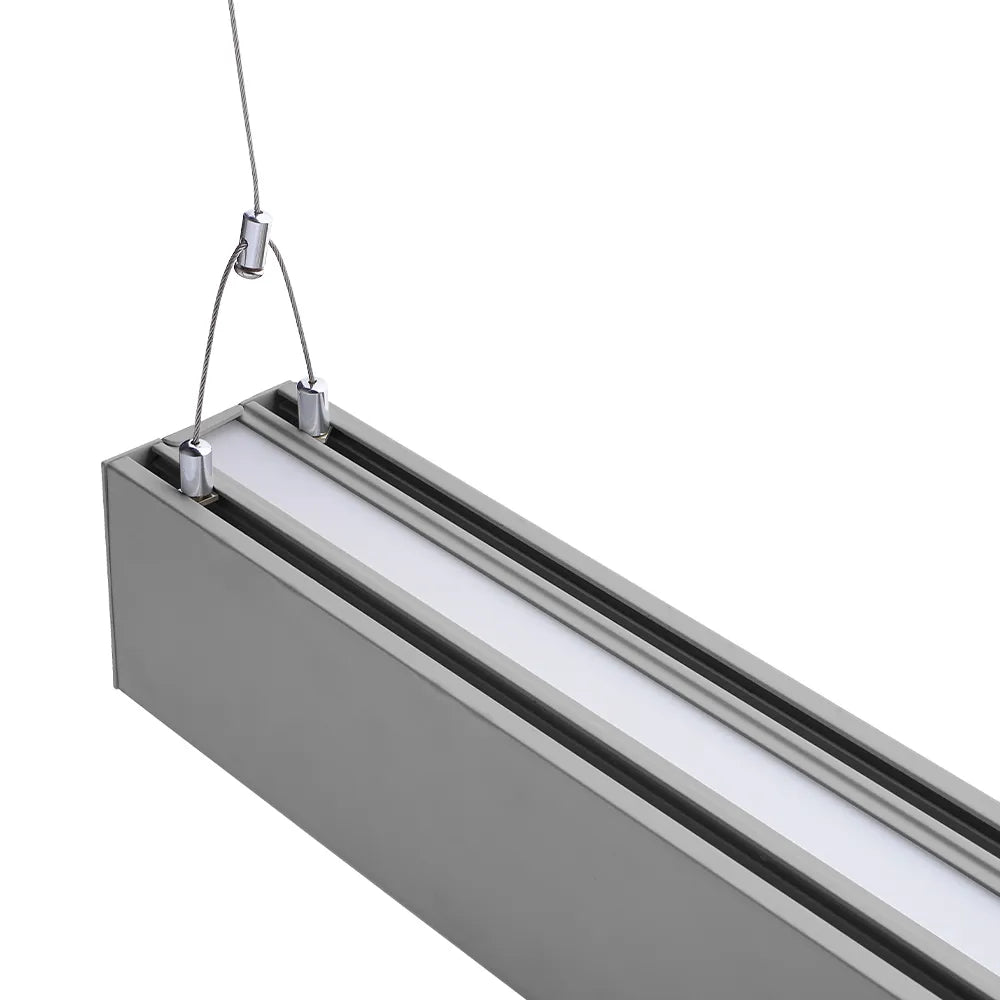 Silver architectural linear pendant upper-side close-up