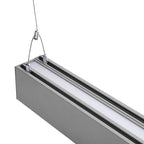 Silver architectural linear pendant upper-side close-up