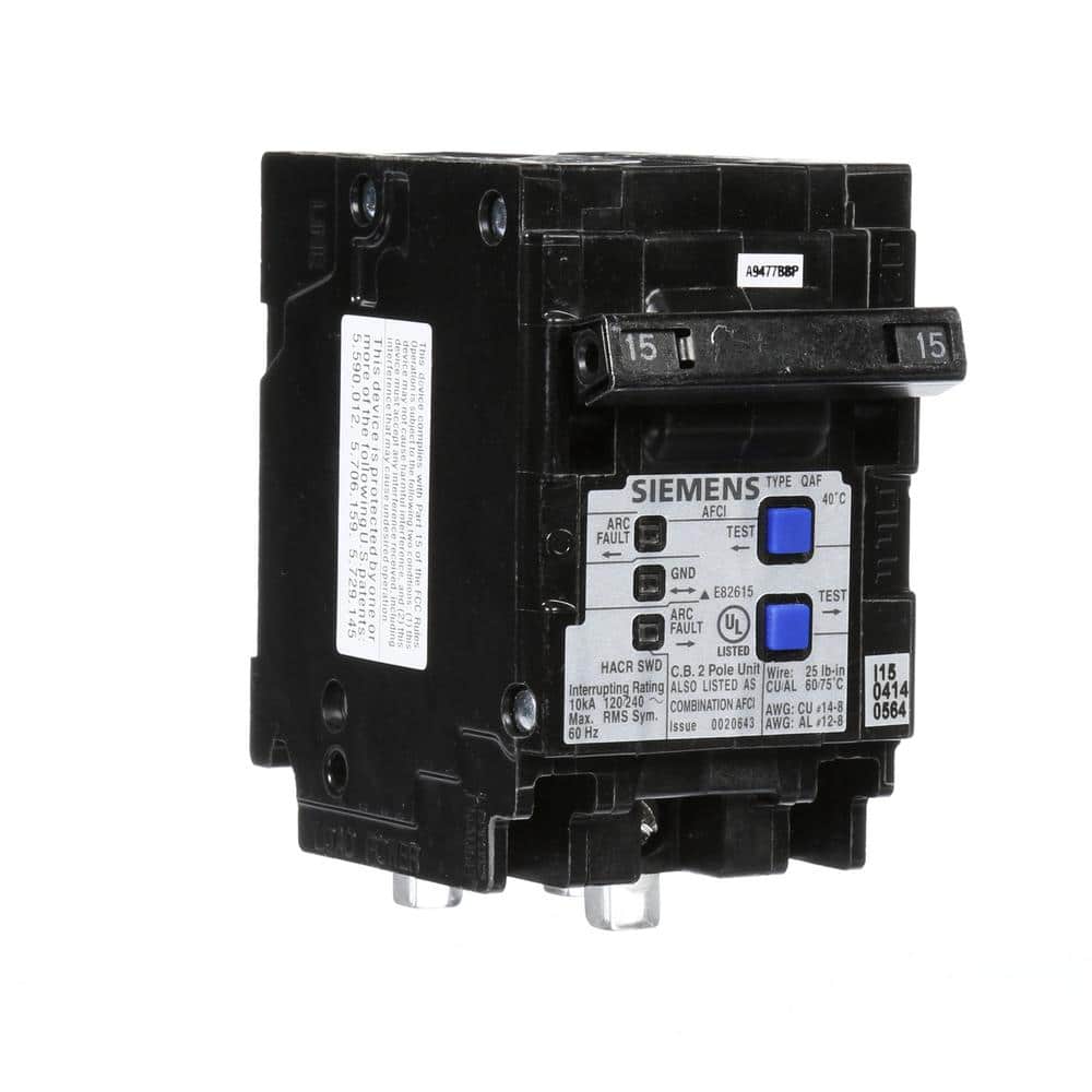 Siemens 2-Pole Combination AFCI Circuit Breaker, model Q220AFCP, product label detail, image 5