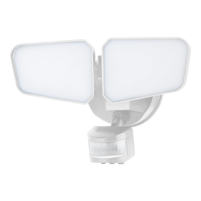 White two-head LED security floodlight with motion sensor