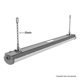 This 4ft LED strip fixture offers versatile installation options and can be mounted on the ceiling, wall, pole, or suspended using pendants or chains.