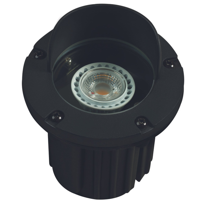 Black hooded adjustable round well light