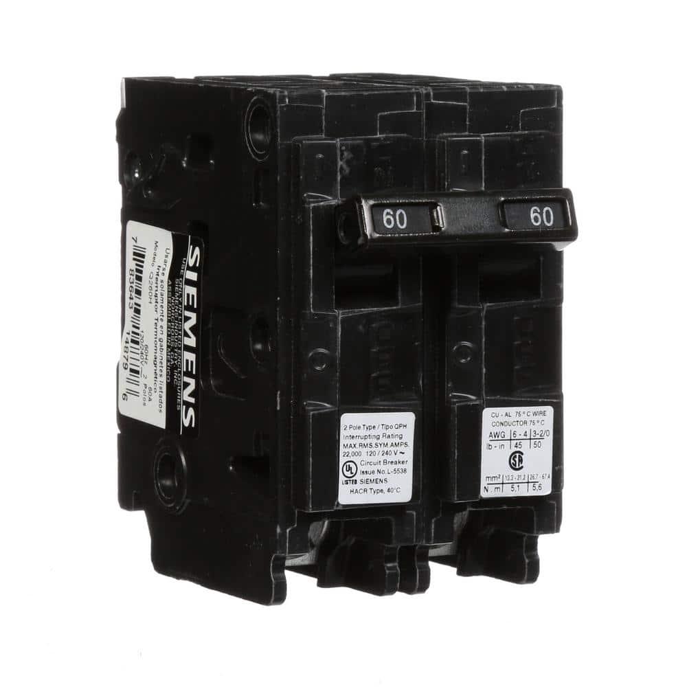 Siemens Type QPH Double-Pole 22kA Circuit Breaker, model Q220H, product label detail, image 21