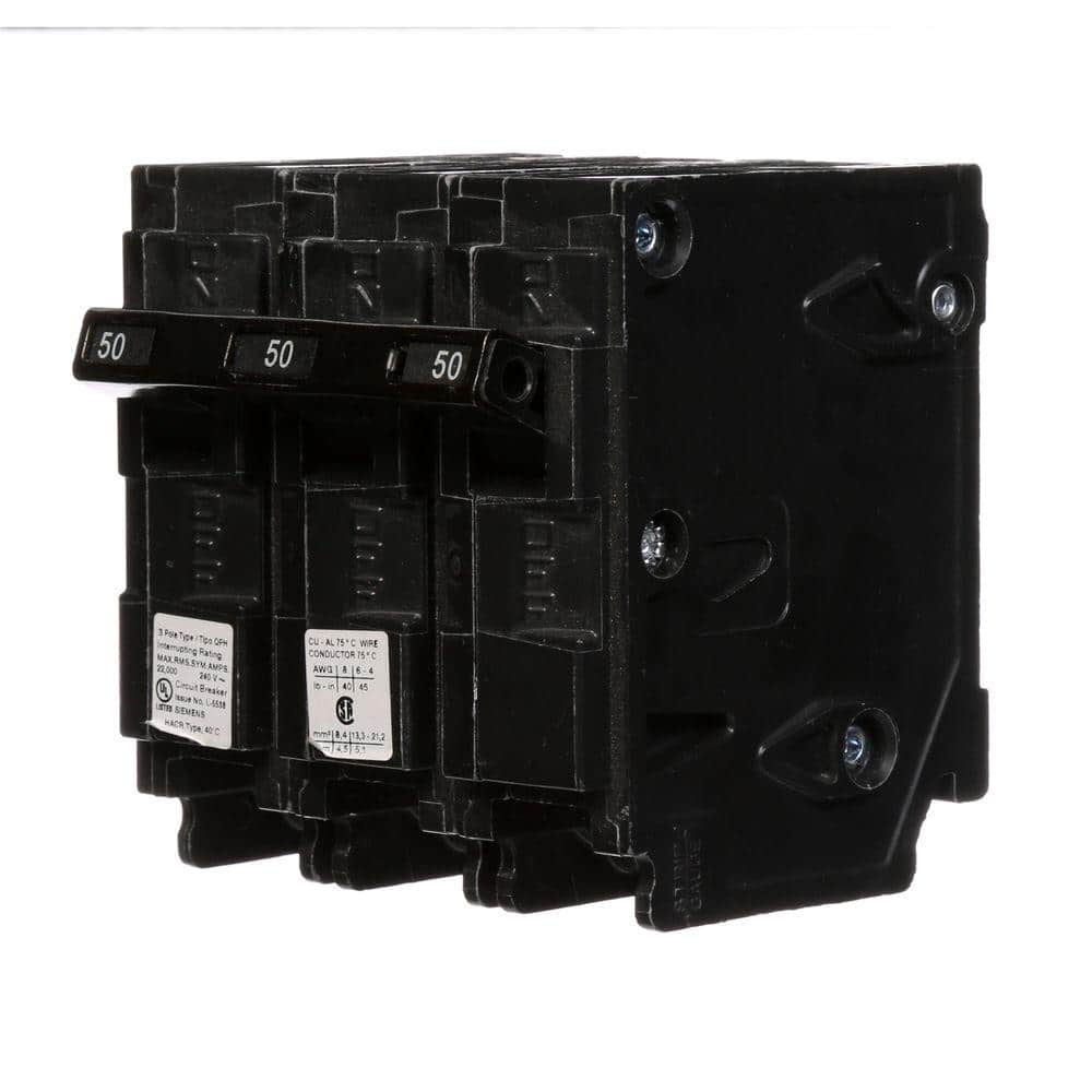 Siemens Type QPH Three-Pole 22kA Circuit Breaker, model Q350H, product label detail, image 3