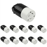 Black and white electrical plug with multiple duplicates on a white background