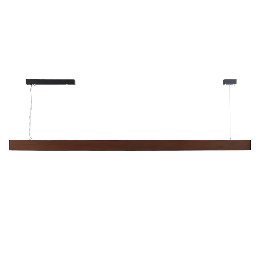 Walnut long linear pendant front view with canopy