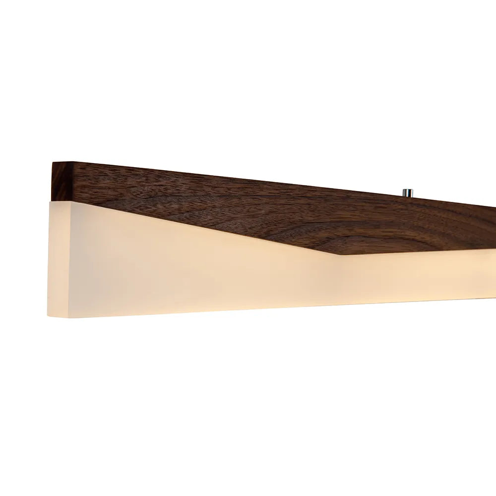 Walnut trough-profile pendant illuminated wood-body close-up