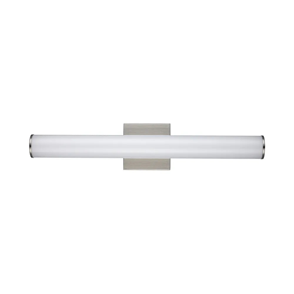 Brushed-nickel linear vanity light front view unlit