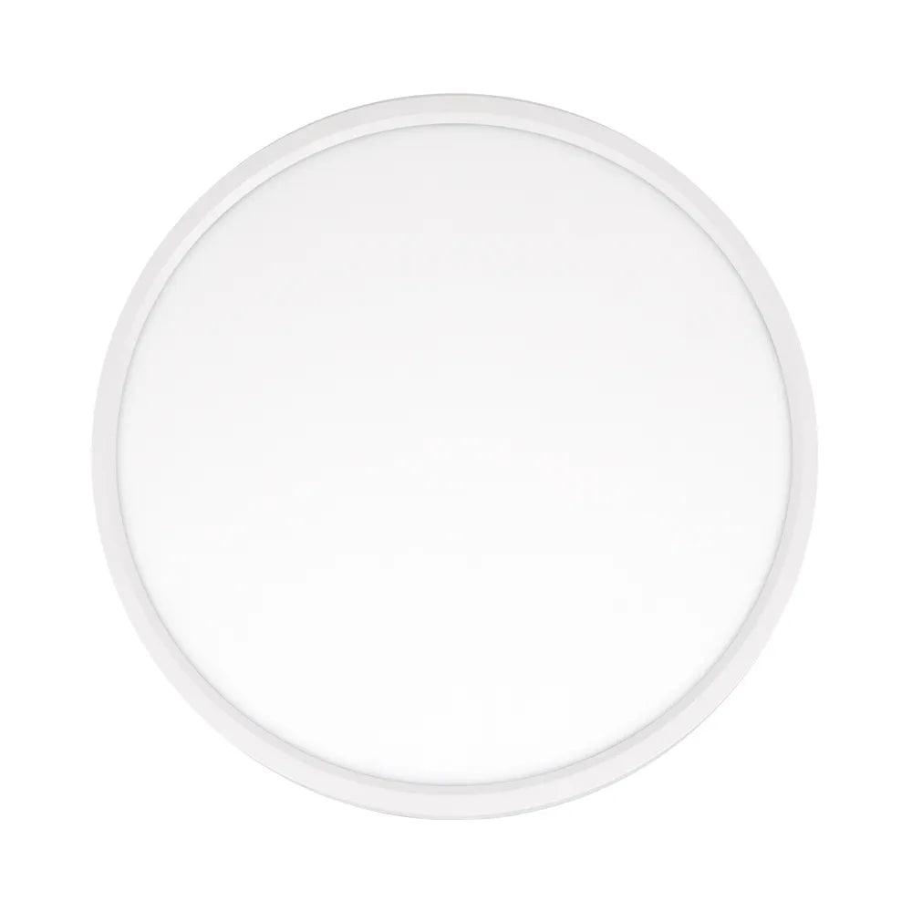 White round flush-mount ceiling light front/lens view