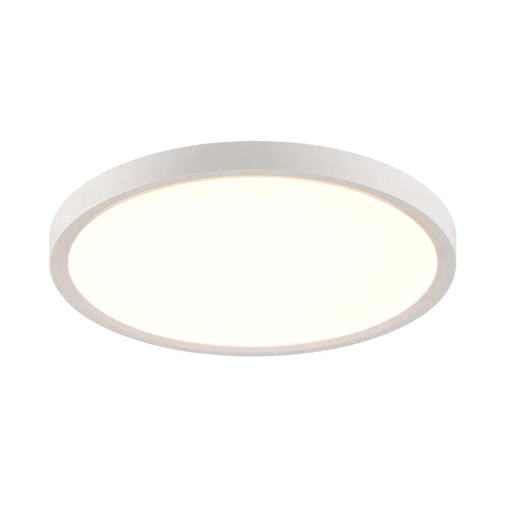 White round flush-mount ceiling light illuminated perspective