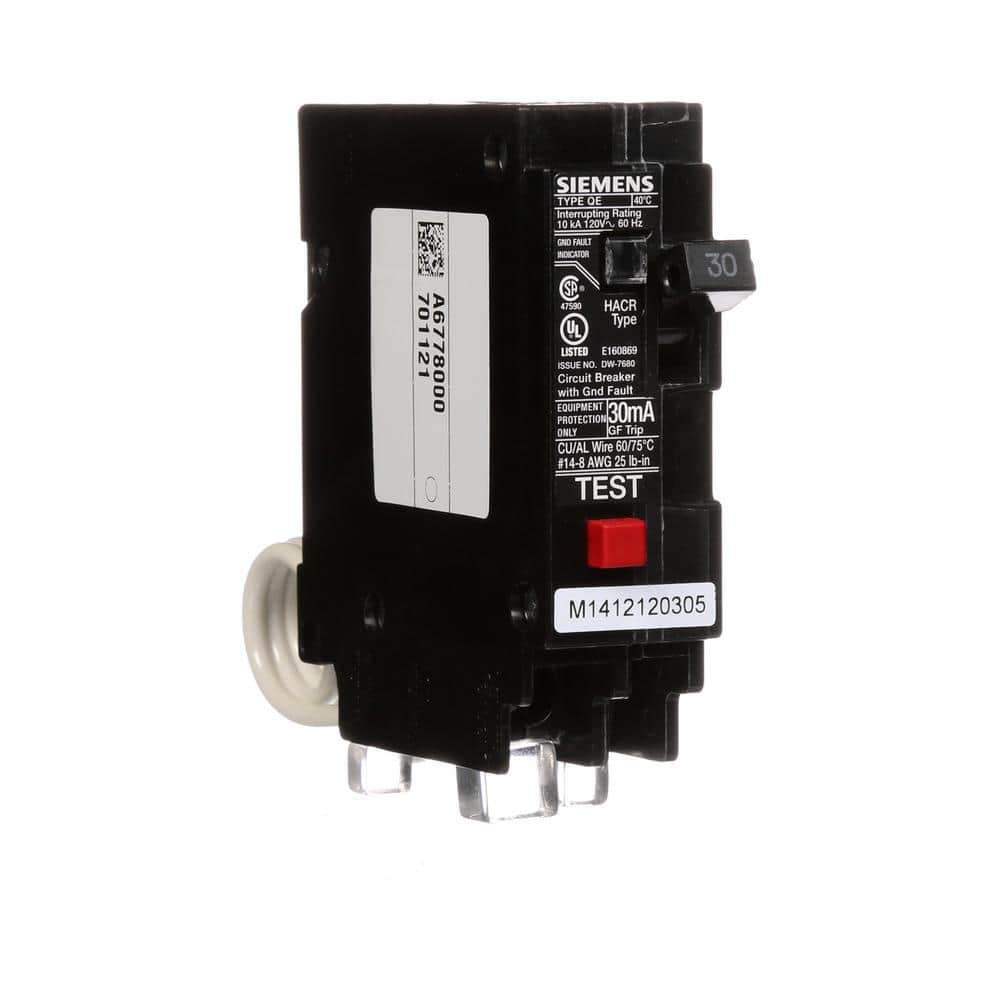 Siemens Type QE Single-Pole Ground Fault Equipment Protection Circuit Breaker, model QE120, product label detail, image 10