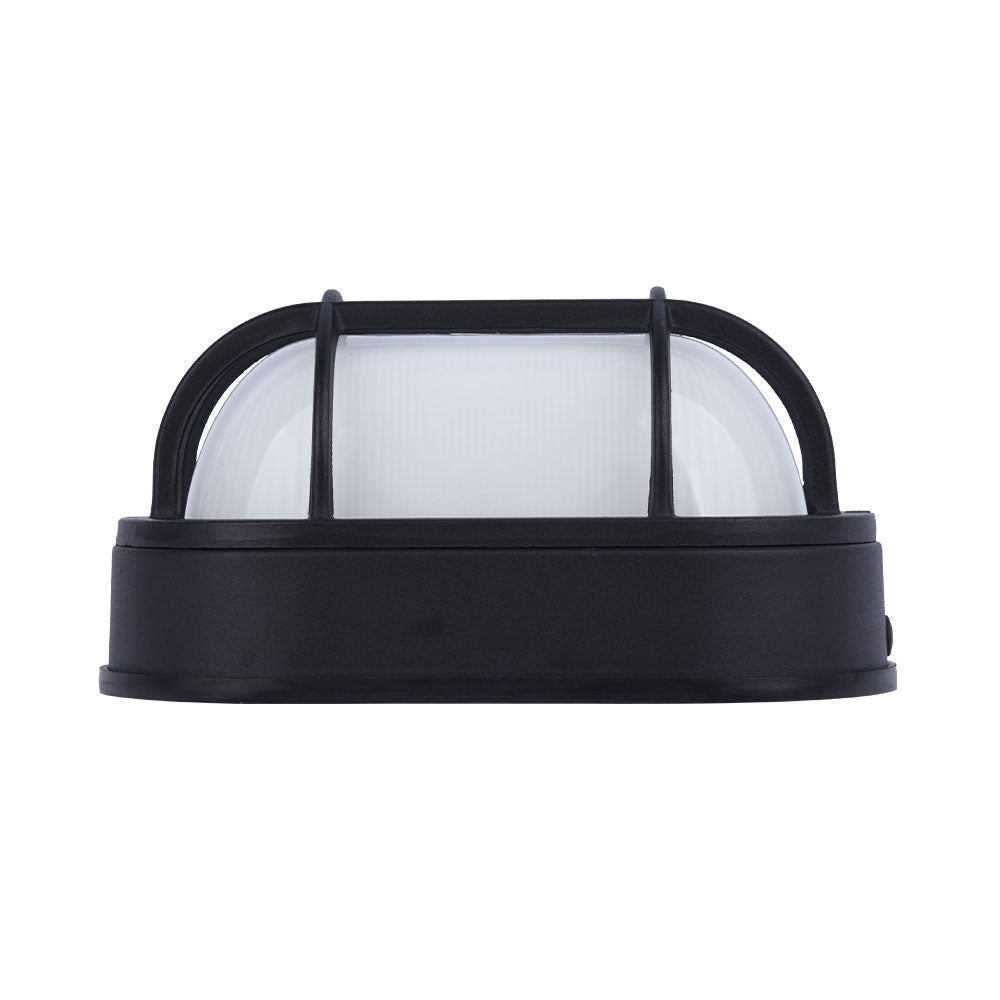 Black oval bulkhead wall light side view