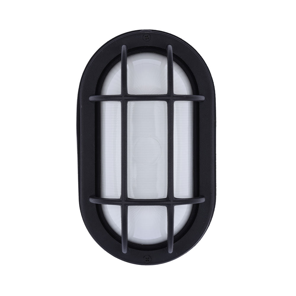 Black oval bulkhead wall light front view