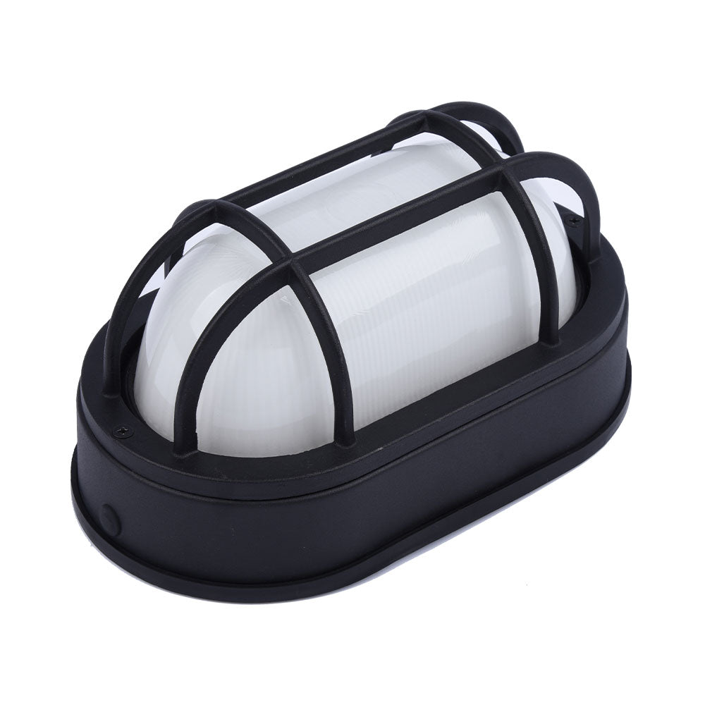 Black oval bulkhead wall light horizontal perspective