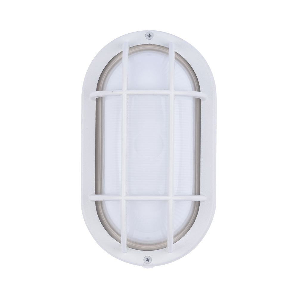 White oval bulkhead wall light front view