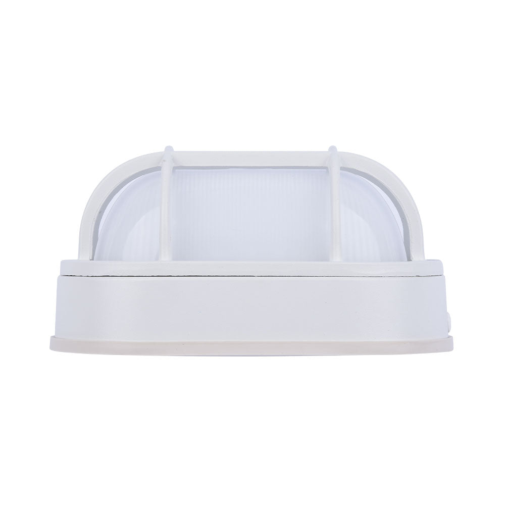 White oval bulkhead wall light horizontal side profile