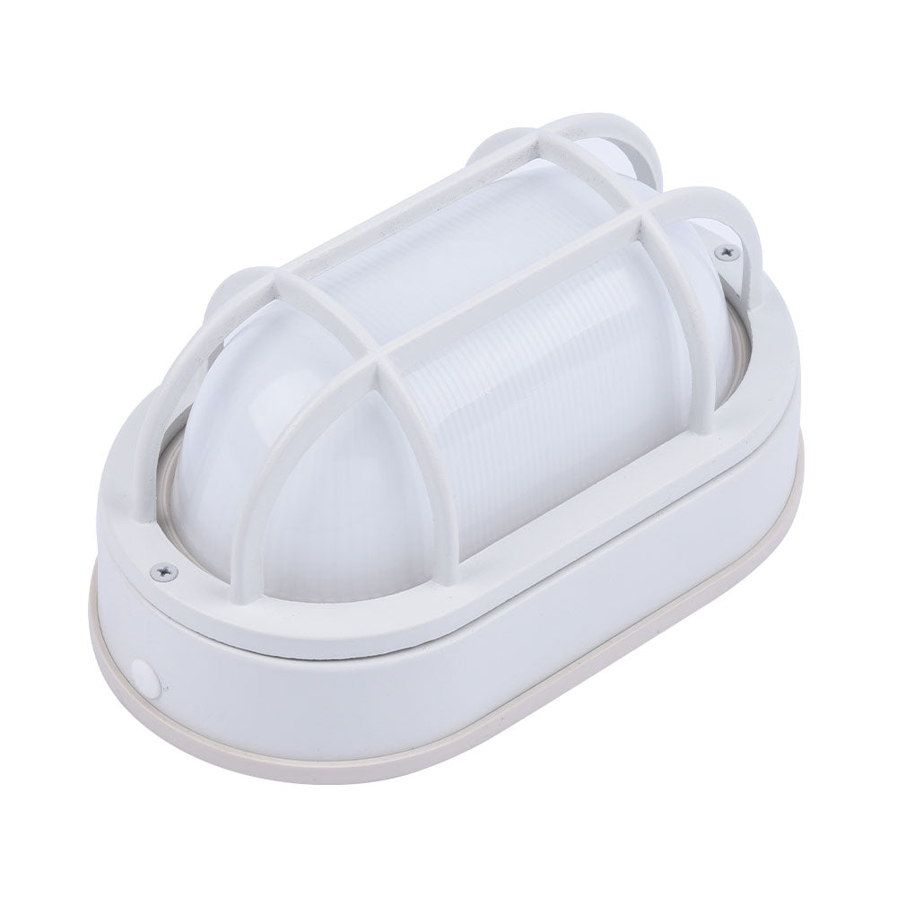 White oval bulkhead wall light horizontal perspective