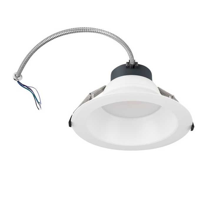 White round commercial downlight with conduit and leads