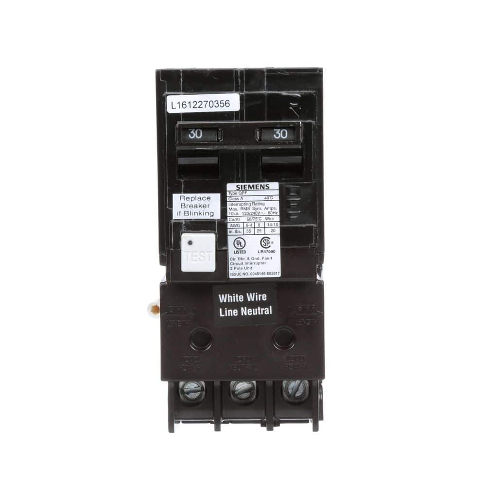 Siemens QPF 2-Pole GFCI Circuit Breaker, model QF230AP, product label detail, image 10