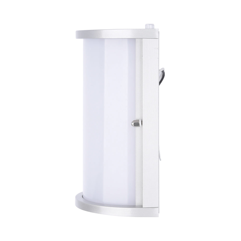 Brushed-nickel half-cylinder wall sconce side view