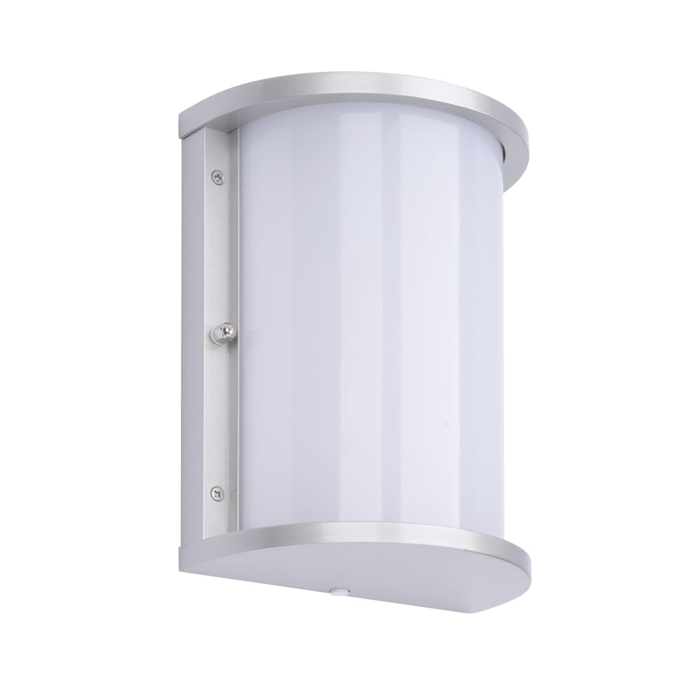 Brushed-nickel half-cylinder wall sconce perspective