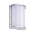Brushed-nickel half-cylinder wall sconce perspective