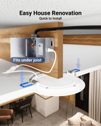 Installation is quick and simple. Cut a hole in the ceiling to size and then fold the spring-loaded brackets in while pushing up into the hole. Spring-loaded brackets fit any ceiling type: double drywall, single drywall, and soffit.