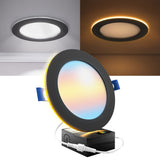 Recessed LED Lighting, 6 Inch, Slim, Wafer Thin, Night Light, Black Trim, Selectable CCT, 1500 Lumens