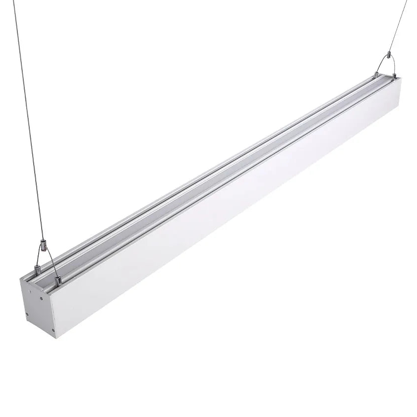 White architectural linear pendant upper-side close-up