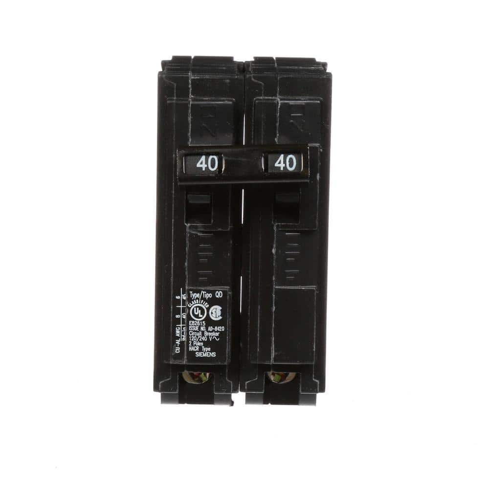 Siemens Type QD Double-Pole Replacement Circuit Breaker, model D240, product label detail