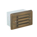 Brass 4-Louver Glass Lens Step Light, Recessed, 5 Inch, Antique Bronze, 210 Lumens