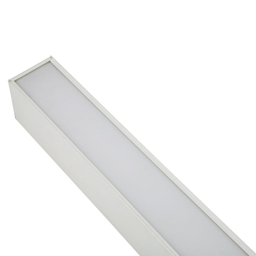 White architectural linear pendant diffuser close-up