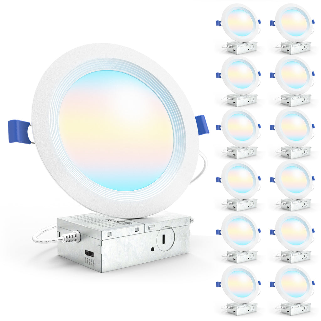 Recessed LED Lighting, 6 Inch, Slim, Baffle Trim, Selectable CCT, 1200 Lumens