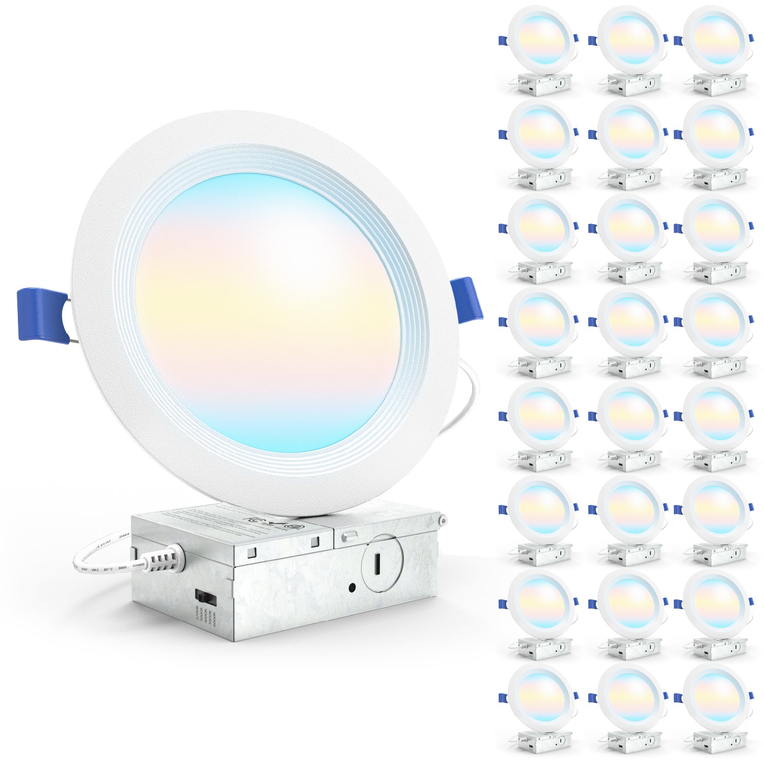 Recessed LED Lighting, 6 Inch, Slim, Baffle Trim, Selectable CCT, 1200 Lumens