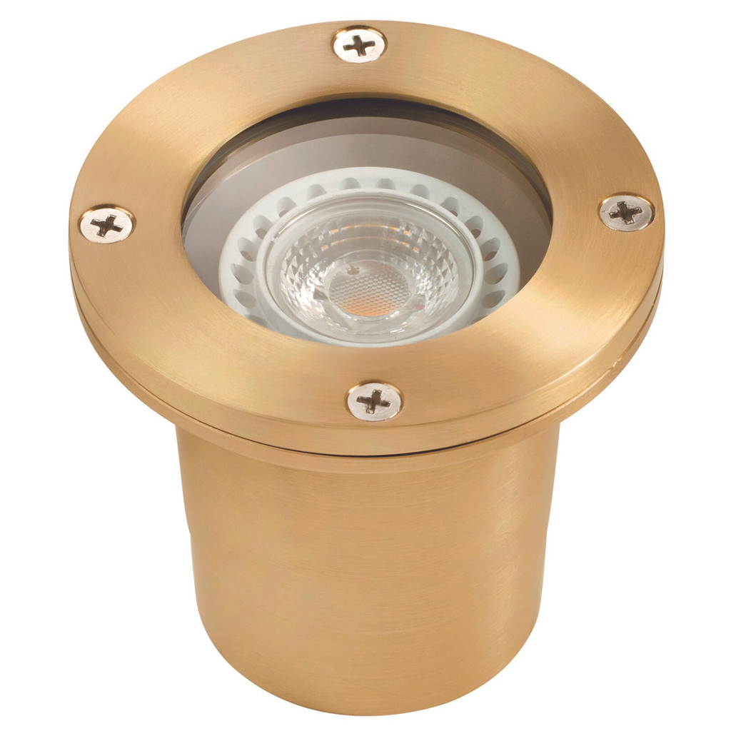 Natural brass open-face round well light, alternate view