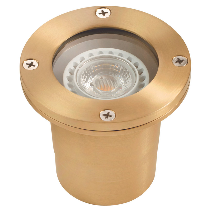 Natural brass open-face round well light, alternate view