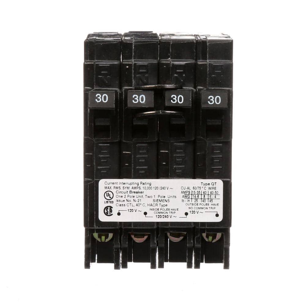 ORIGINAL : Siemens Type QT Quadplex Circuit Breaker, model Q23030CT, product label detail